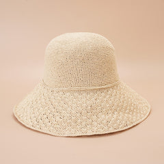 Hollow Crochet Bucket Hat Solid Sun Hat Women Fisherman Cap