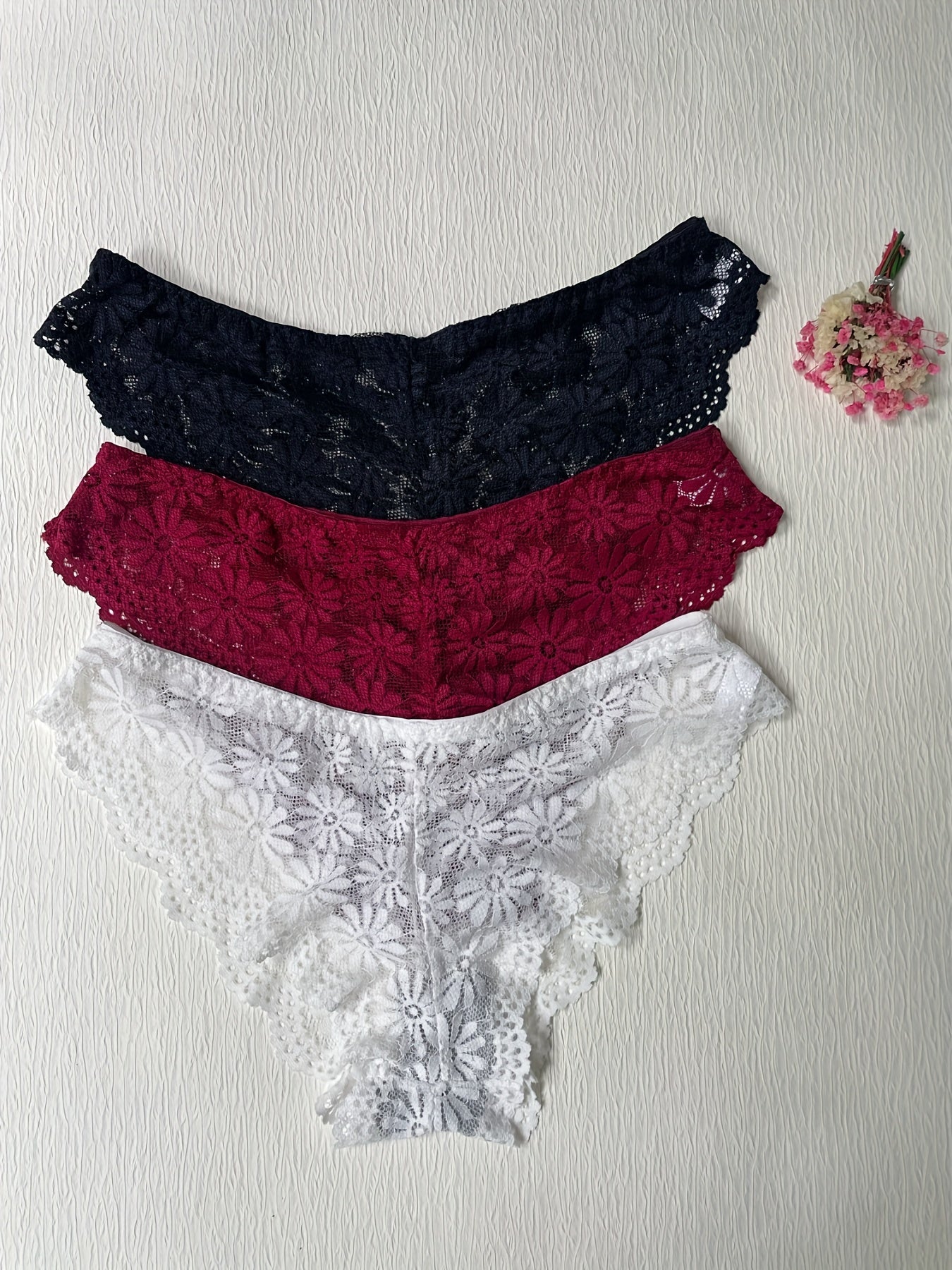 3pcs Lace Briefs- Comfy & Breathable Panties Women's Lingerie