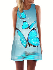 Butterfly Print Sleeveless Dress Casual Tank Dress For Spring & Summer