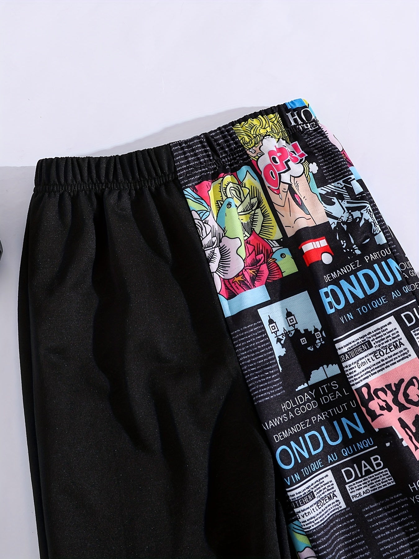 Girls Cartoon Anime Patchwork Sweatpants Elastic Waist Sport Jogger Pants