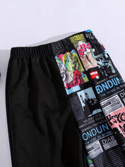 Girls Cartoon Anime Patchwork Sweatpants Elastic Waist Sport Jogger Pants