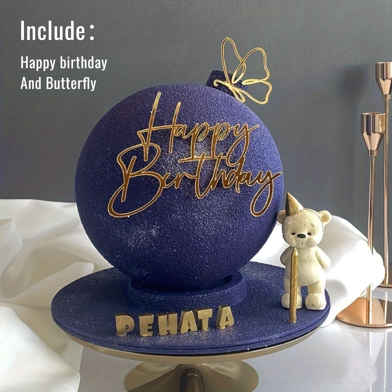 1pc Happy Birthday Art Handwriting Cake Toppers Birthday Cake Toppers Golden