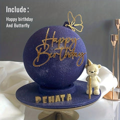 1pc Happy Birthday Art Handwriting Cake Toppers Birthday Cake Toppers Golden