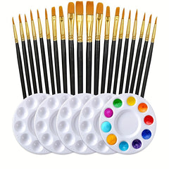 20 Round Nylon Hair Paint Brushes Set for Acrylic & Watercolor