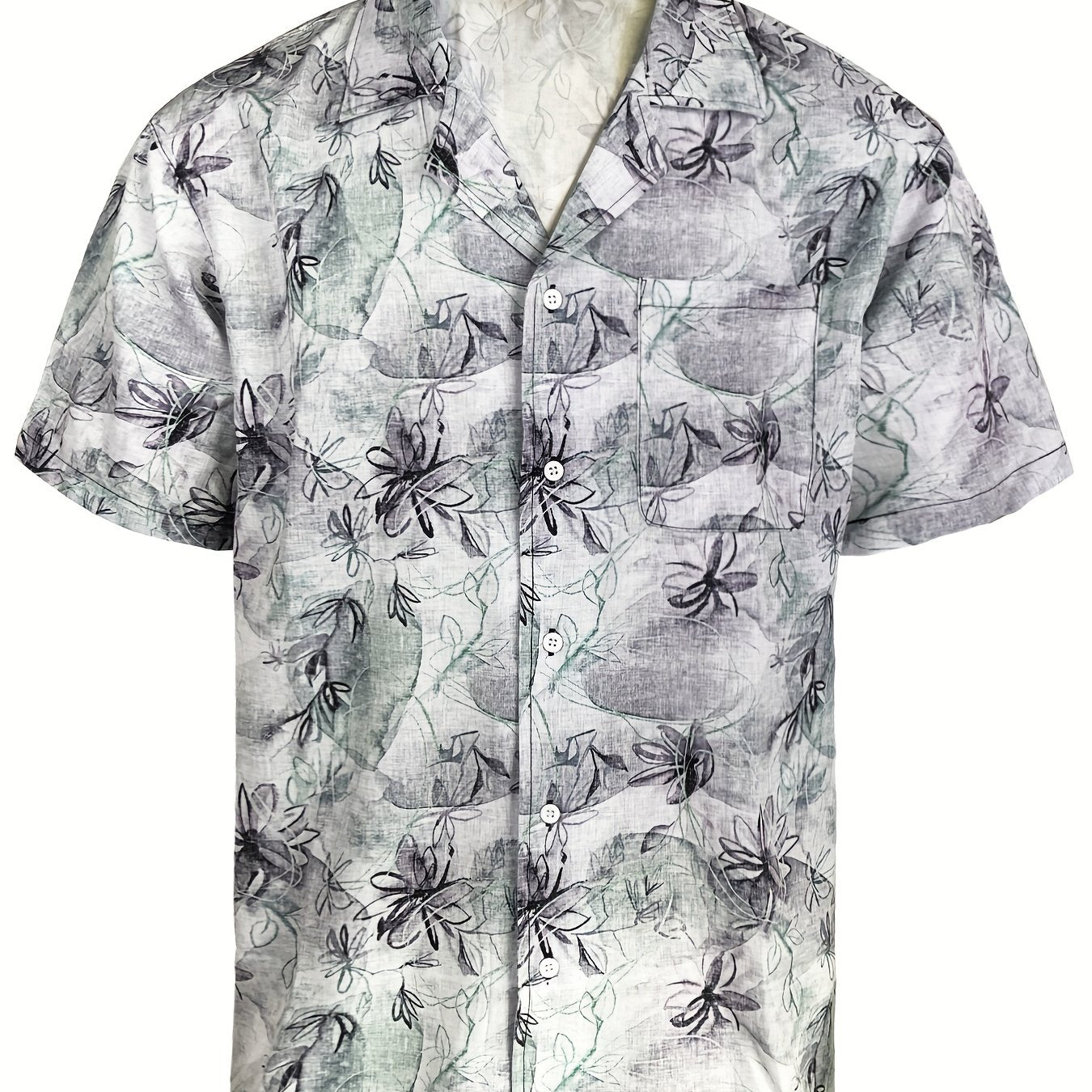 Flower Print Men s Casual Short Sleeve Hawaiian Shirt With Chest Pocket