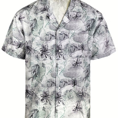 Flower Print Men s Casual Short Sleeve Hawaiian Shirt With Chest Pocket