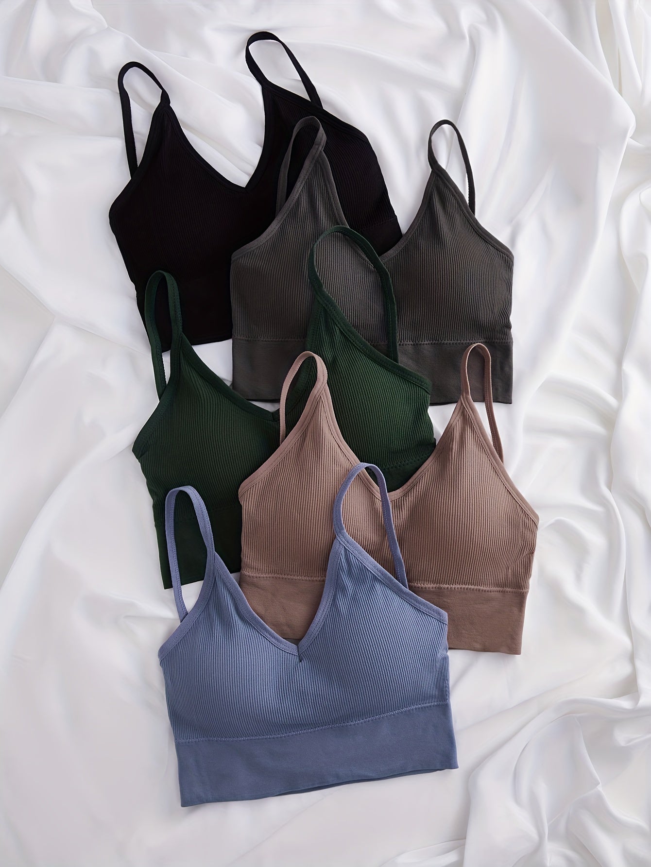 5pcs Ribbed Wireless Bras Comfy & Casual Back Bra Women's Lingerie