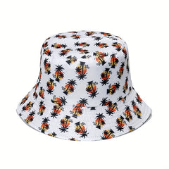 Leaf Print Bucket Hat Reversible Lightweight Sunscreen Fisherman Cap