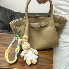 Bunny Keychain Plush Toy with Floral Dress & Green Leaves Bag Charm