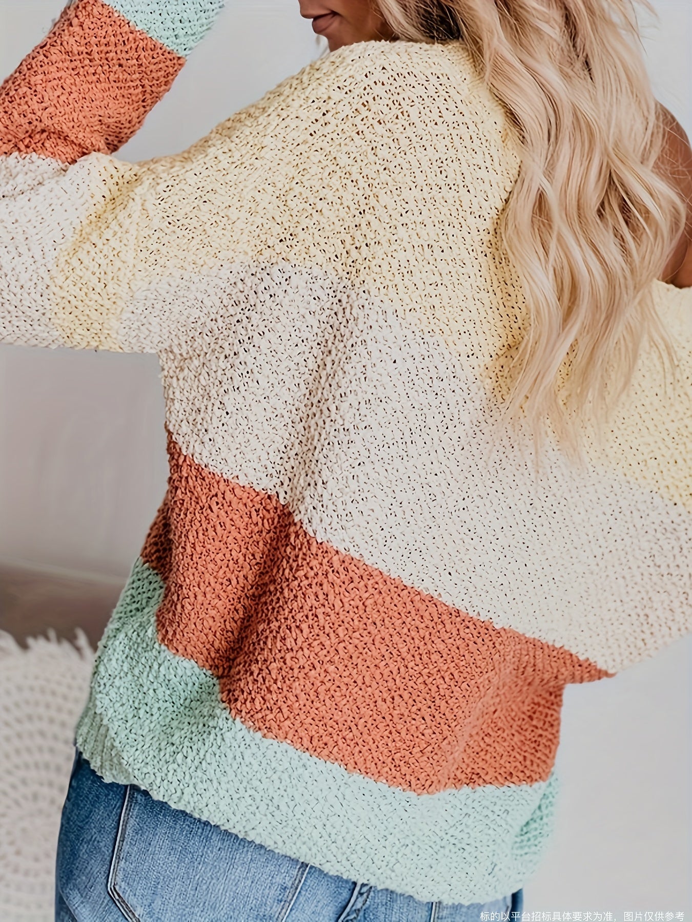 Colorblock Round Neck Oversized Sweater