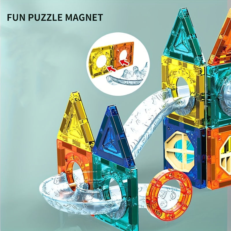 Magnetic Building Blocks Set with Pipe and Ball Track DIY Construction Toy