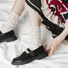 Floral Lace Mesh Calf Socks Lolita Hollow Out Knee High Socks Women's Stockings