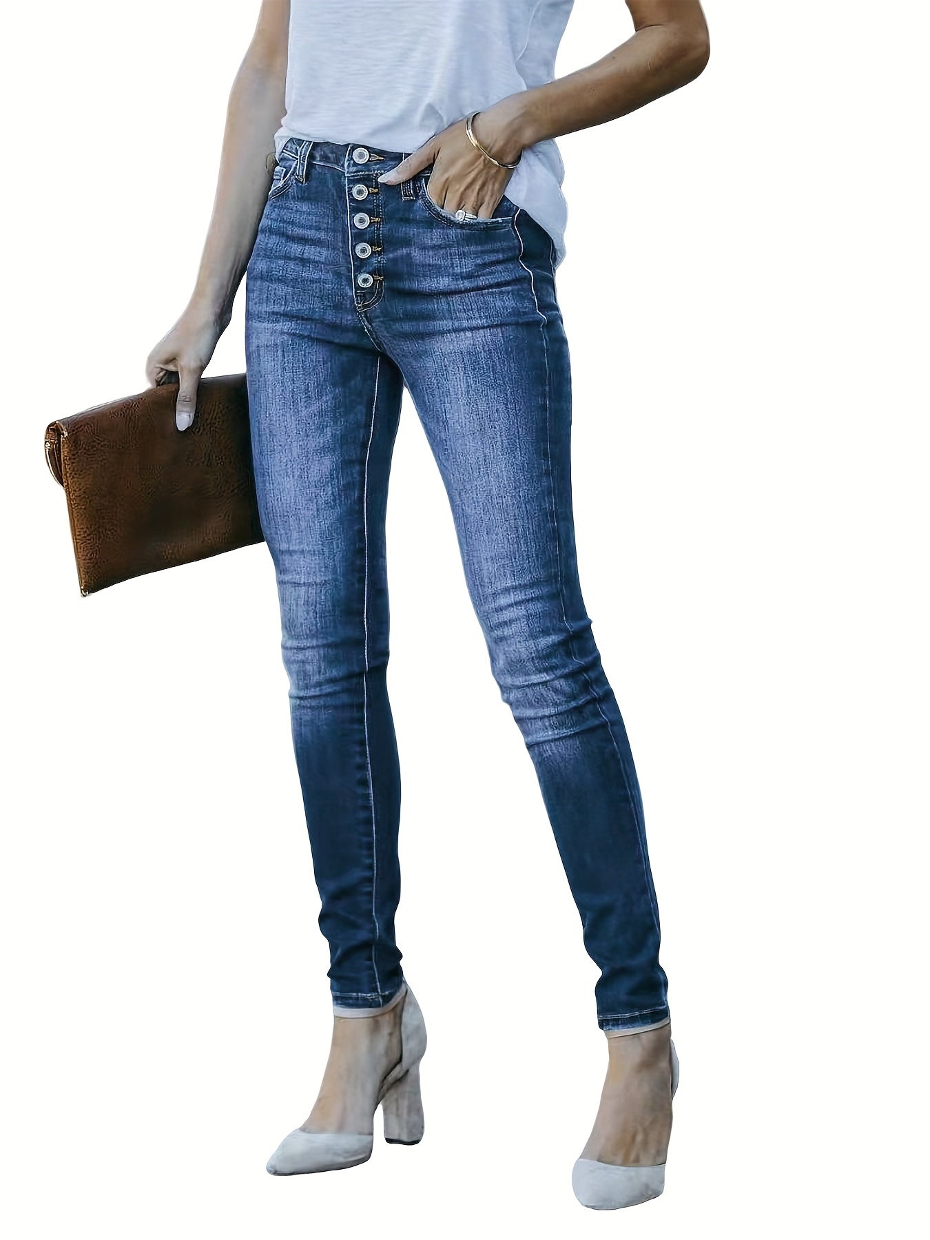 Button Fly Slim Fit Stretch Denim Pants