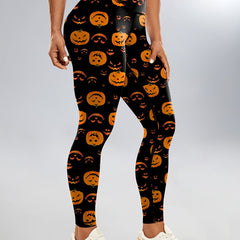 Halloween Cat Pumpkin Print Yoga Leggings High Waist Sports Tight Pants