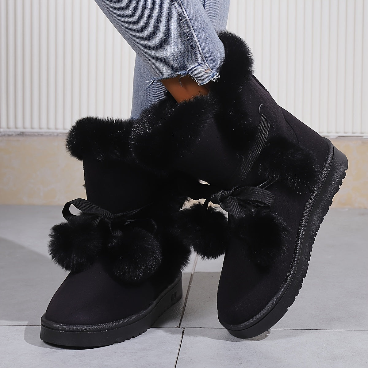 Women's Pompom Thermal Snow Boots Non Slip Snow Shoes