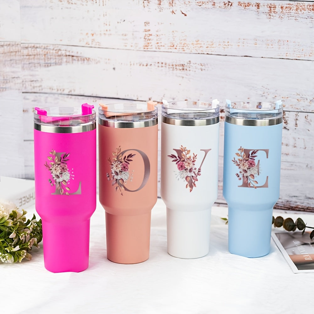 Letter Flower UV DTF Cup Stickers Mauve Foil Floral Alphabet Self Adhesive
