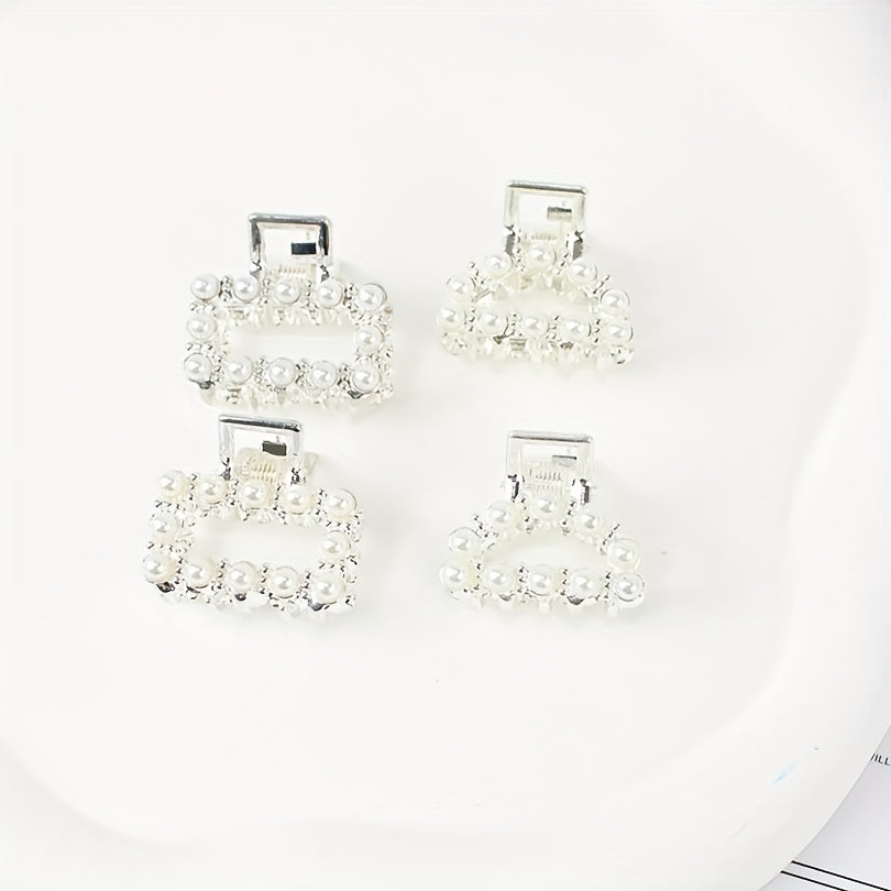 4pcs Silvery Mini Hair Claw with Faux Pearl Ponytail Holder