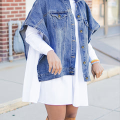 Women's Denim Poncho Cloak Cape Washed Denim Jackets
