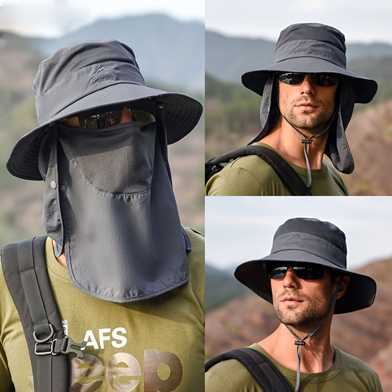 Quick Dry Boonie Men Hat with Face Mask Sun Protection Cap for Fishing