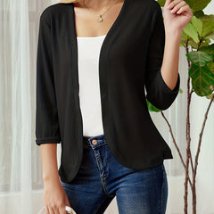 Ribbed Knit 3/4 Sleeve Cardigan for Women
