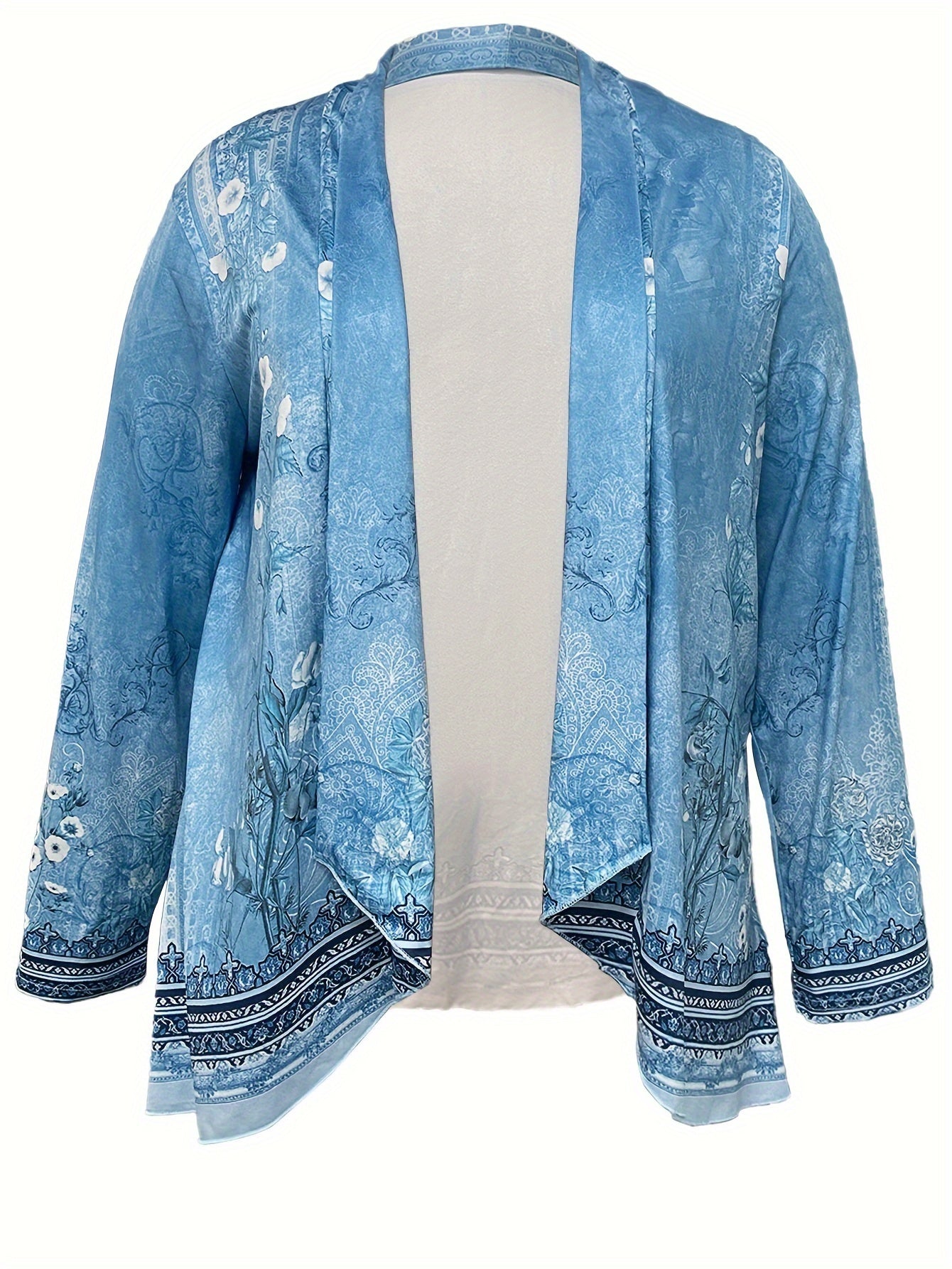 Retro Cardigan Women's Plus Border Floral Print Shawl Collar Cardigan