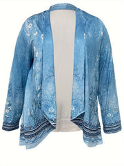 Retro Cardigan Women's Plus Border Floral Print Shawl Collar Cardigan