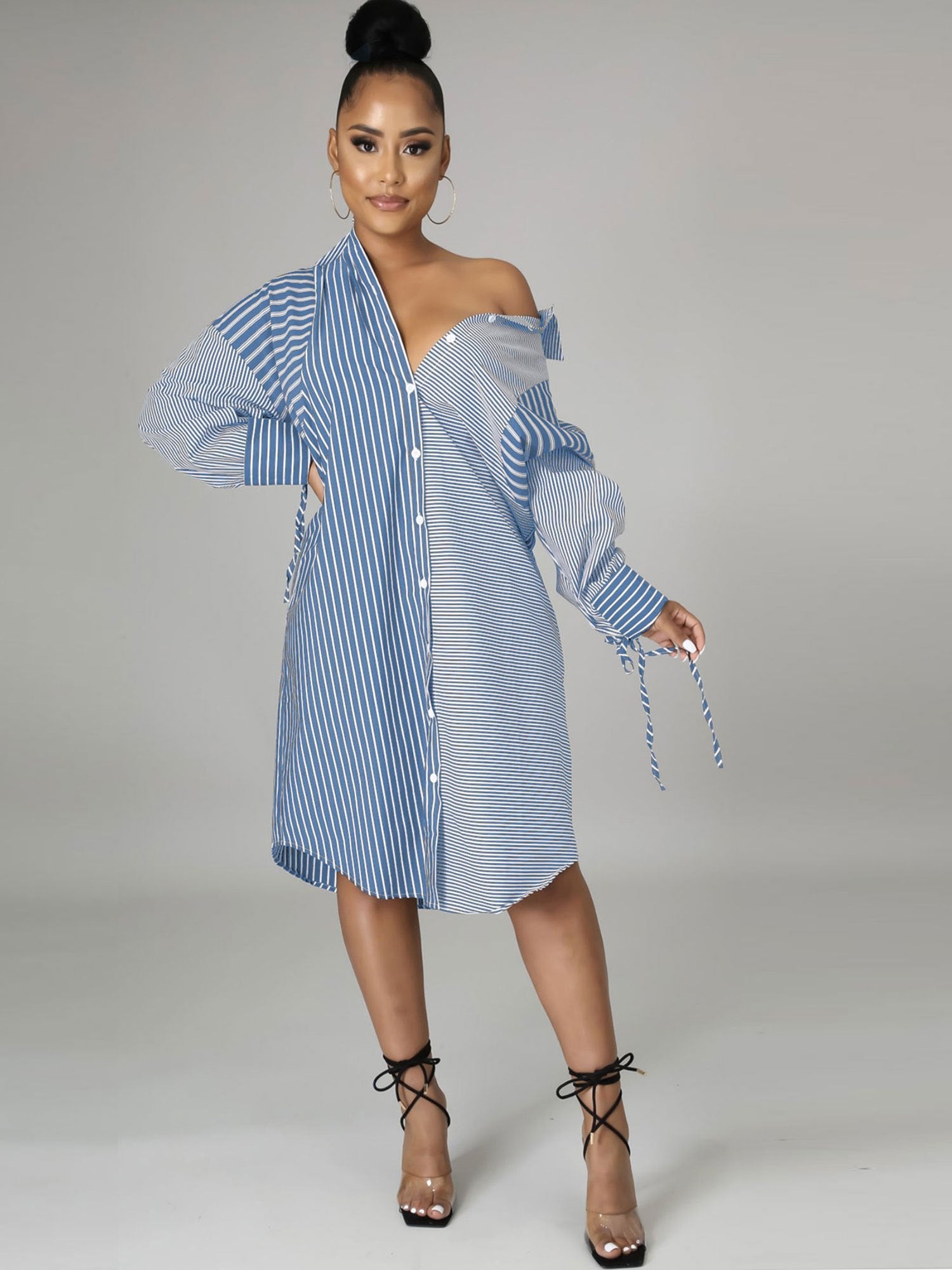 Striped Long-sleeved Maxi Dress Women's Casual Elegant Dress