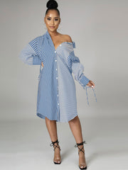 Striped Long-sleeved Maxi Dress Women's Casual Elegant Dress