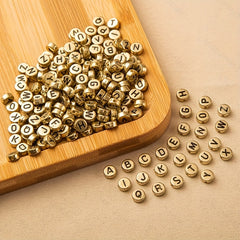 1000 Pcs Mixed Golden Acrylic Loose Spacer Round Flat Letter Beads