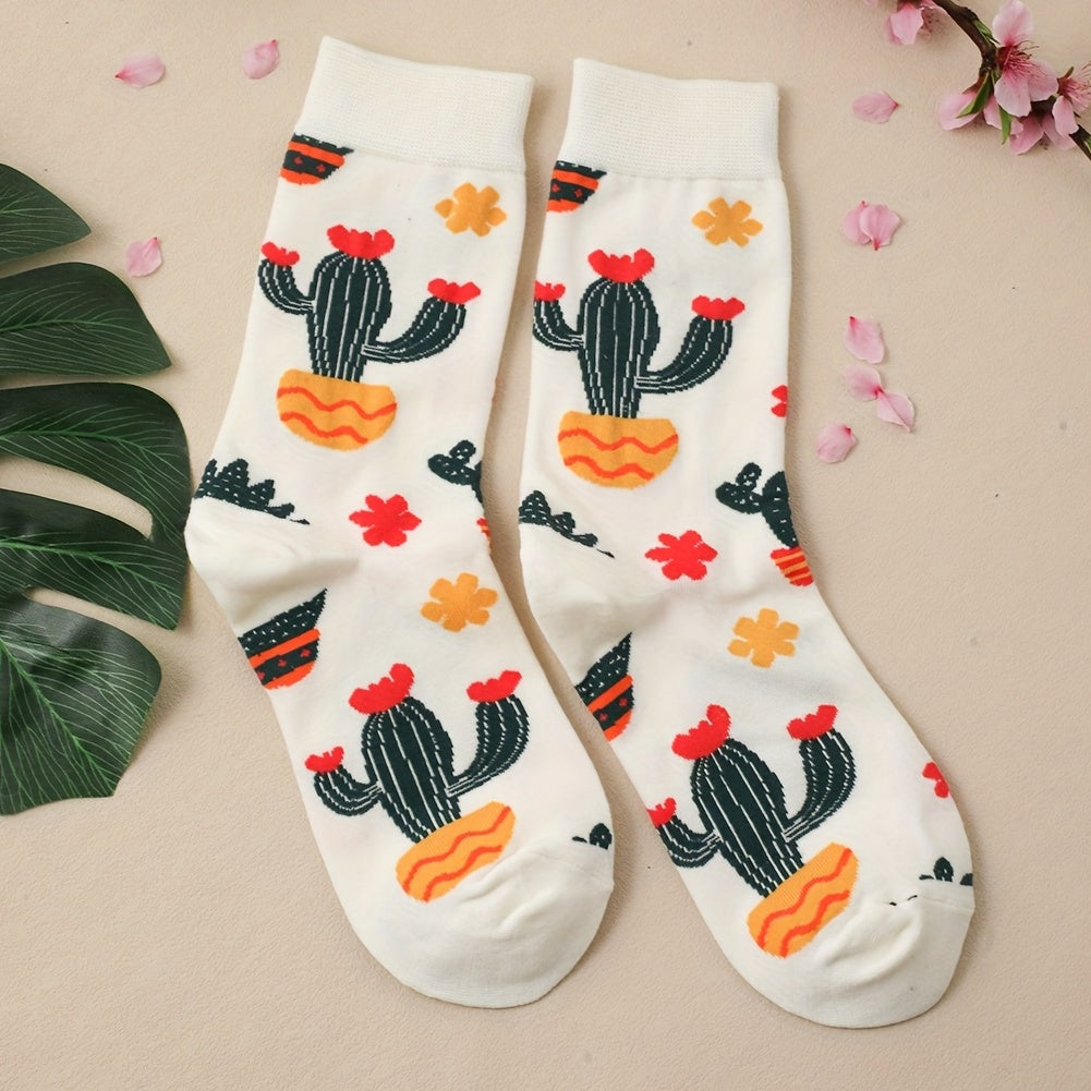 Cactus Print Mid Tube Socks Women's Stockings