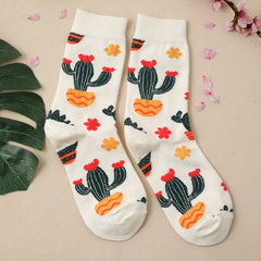 Cactus Print Mid Tube Socks Women's Stockings