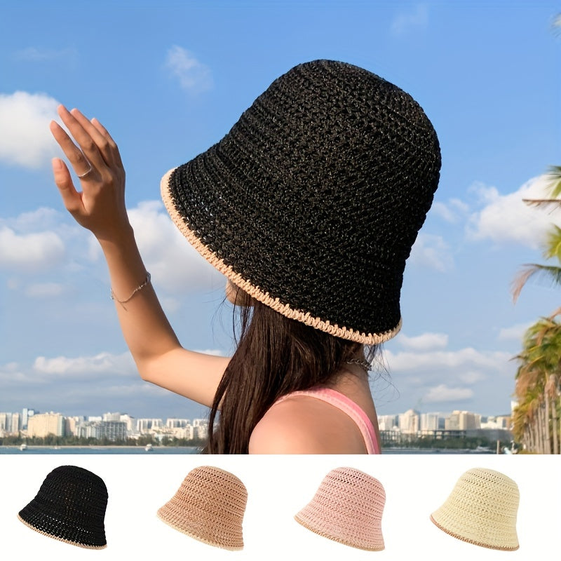 Crochet Sun Hat Casual Breathable Bucket Hat Solid Cloche Hats