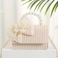 Straw Crossbody Bag Faux Pearl Beaded Handbag