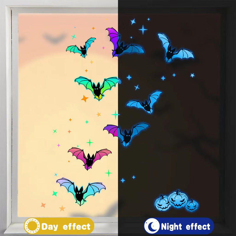 Colorful Luminous Bat Halloween Stickers Eight Bats Luminous Wall Stickers