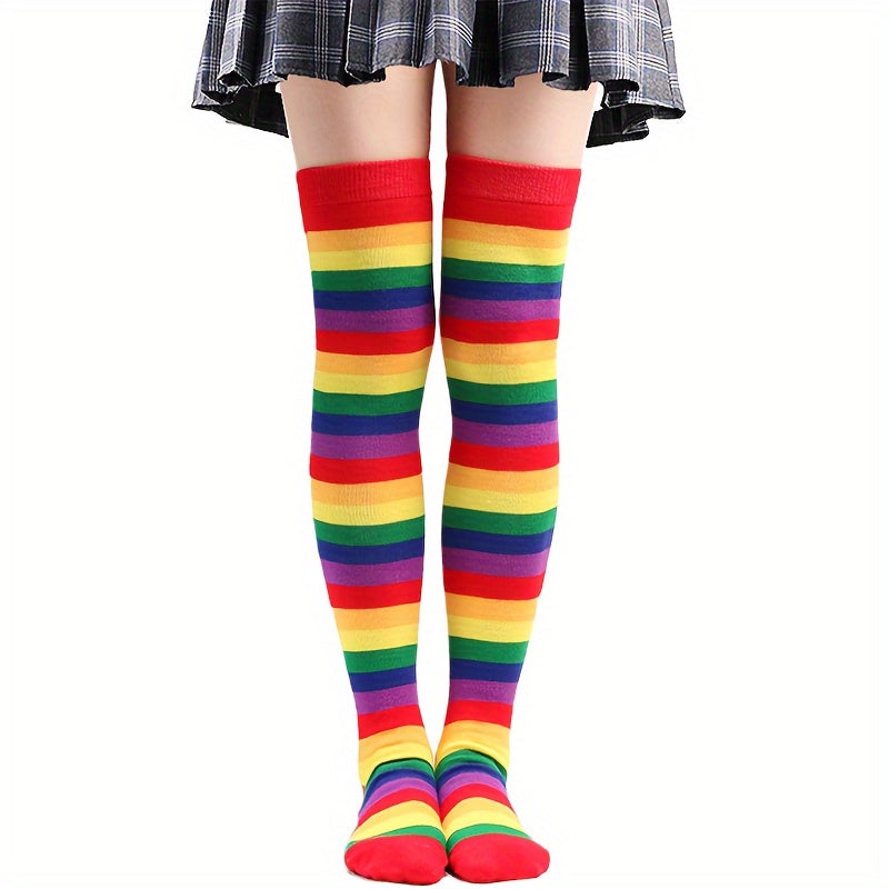 Rainbow Striped Thigh High Socks Over The Knee Stockings
