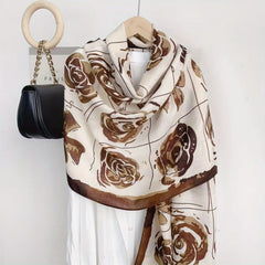 Vintage Rose Print Scarf Warm Shawl Windproof Head Wrap
