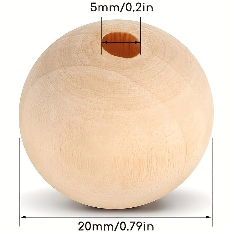 100pcs 20mm Wood Round Beads Unfinished Natural Wooden Loose Beads