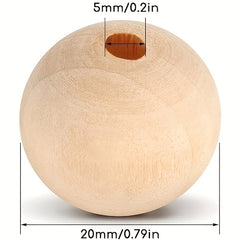 100pcs 20mm Wood Round Beads Unfinished Natural Wooden Loose Beads