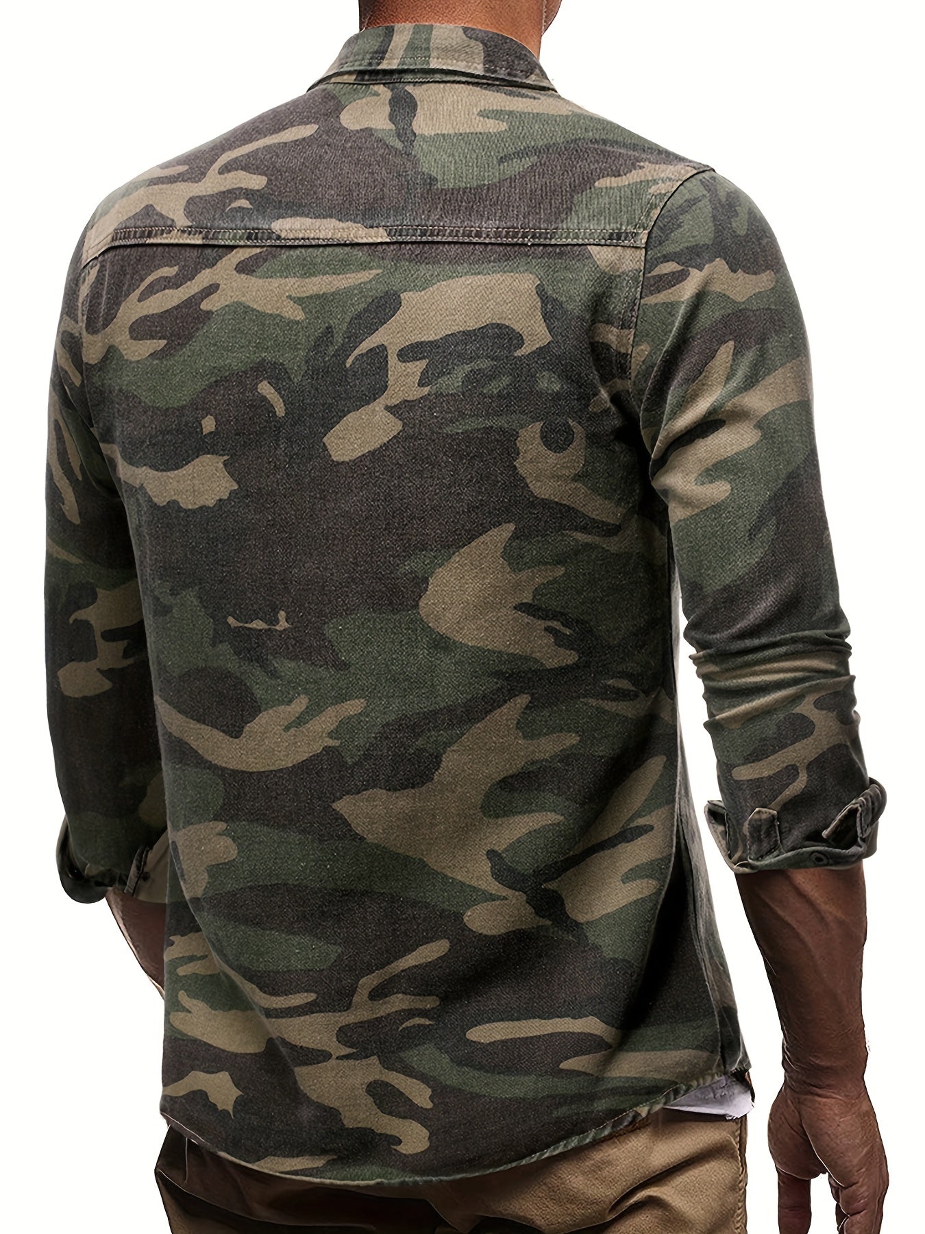 Men's Camo Military Shirt Long Sleeve Button Down for Outdoor