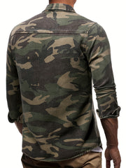 Men's Camo Military Shirt Long Sleeve Button Down for Outdoor
