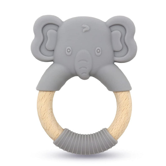 Silicone Baby Teether Toy with Natural Beech Wood Handle