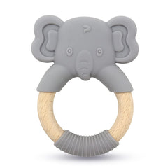 Silicone Baby Teether Toy with Natural Beech Wood Handle