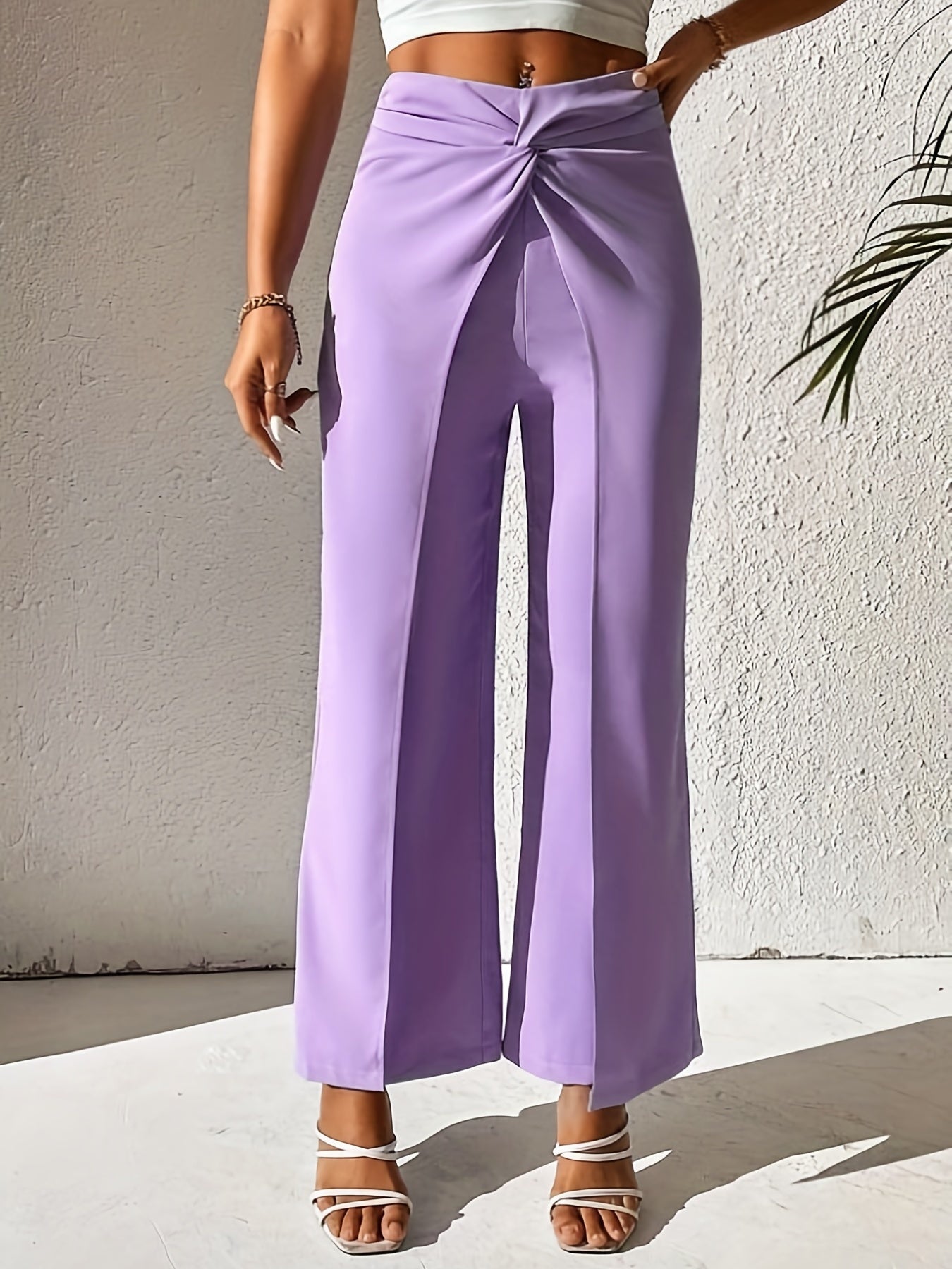 Solid High Waist Wide Leg Pants