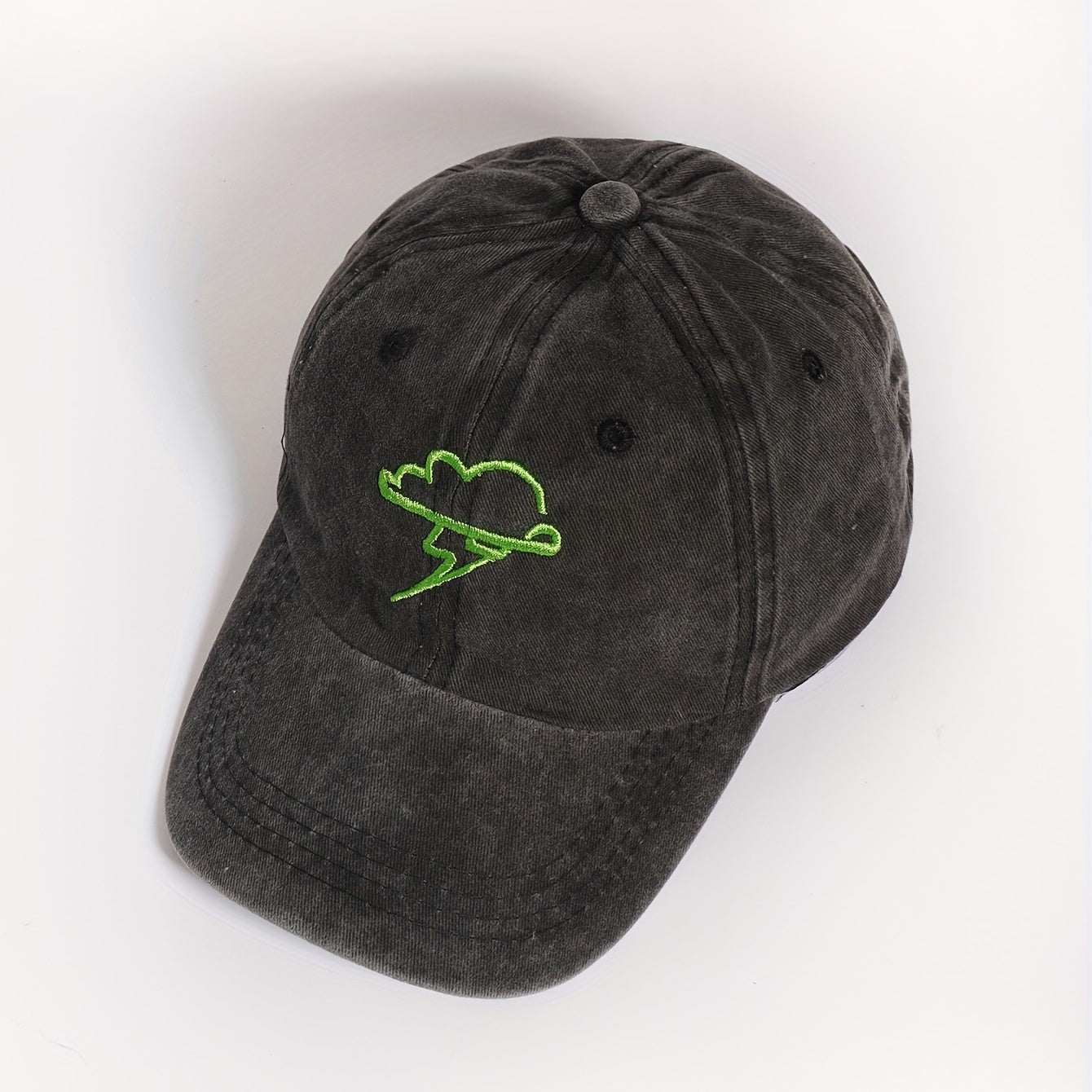 Cloud Lightning Embroidery Baseball Cap Gray Distressed Sunshade Dad Hat
