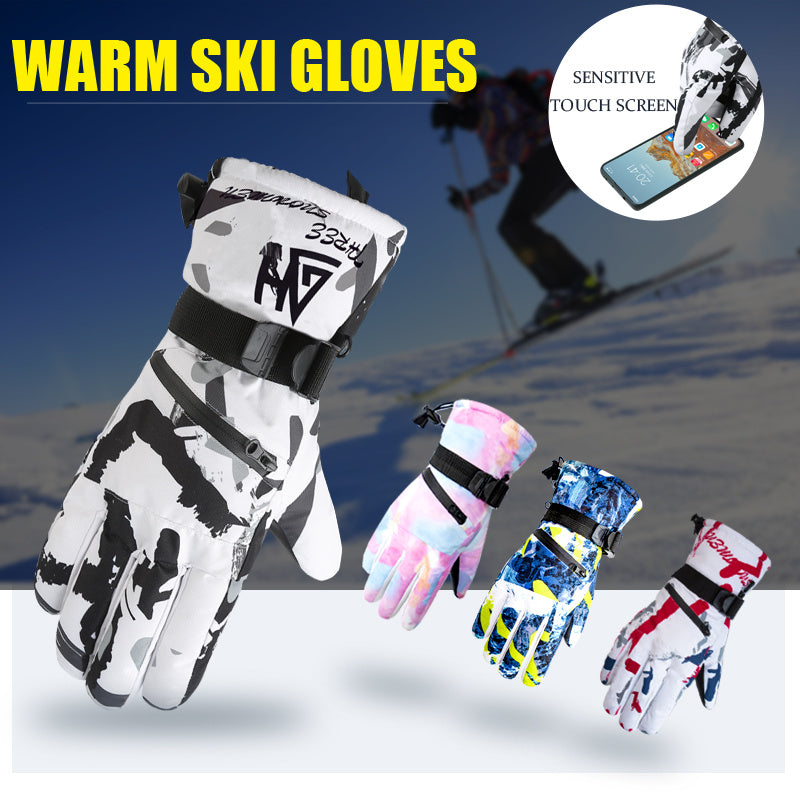 Men's Zipper Ski Gloves Thickened Velvet Windproof for Outdoor Sports