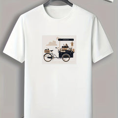 Coffee Stand Print Men's Comfy T shirt Active Slightly Stretch Tee