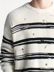 Men's Stripe Print Knit Long Sleeve Sweater for Autumn Winter