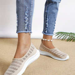 Women's Mesh Panel Flat Sneakers Breathable Solid Slip On Low Shoes