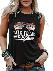 Letter Print Crew Neck Tank Top Sleeveless Casual Summer Women's Top