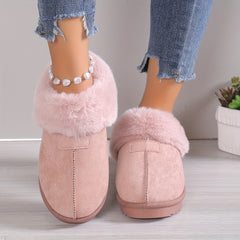 Women's Fuzzy Trim Snow Boots Slip on Comfortable Slippers